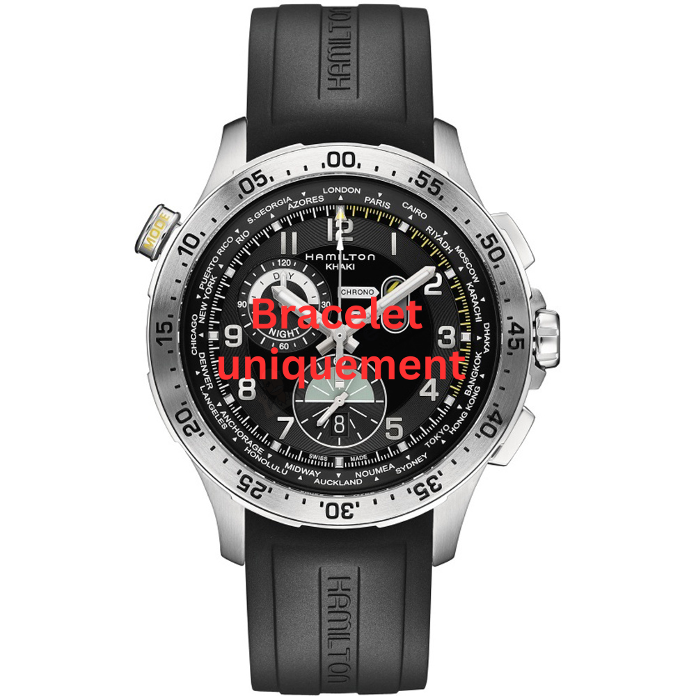 Bracelet caoutchouc noir Hamilton - WORLDTIMER / H76714335 - H600777107-Bracelet de montre-AtelierNet