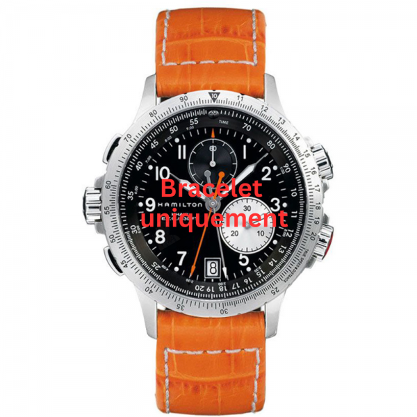 Bracelet cuir orange Hamilton - KHAKI NAVY / H001.77.612.933.01 - H77612933-Bracelet de montre-AtelierNet