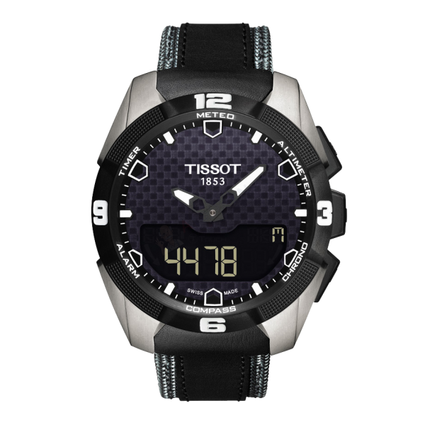 Bracelet cuir tissu anthracite Tissot - T-TOUCH EXPERT SOLAR / T600035308-Bracelet Montre Cuir-AtelierNet