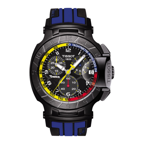 Bracelet caoutchouc noir bleu Tissot - T RACE CHRONO QUARTZ / T603034984-Bracelet Montre Silicone / Caoutchouc-AtelierNet