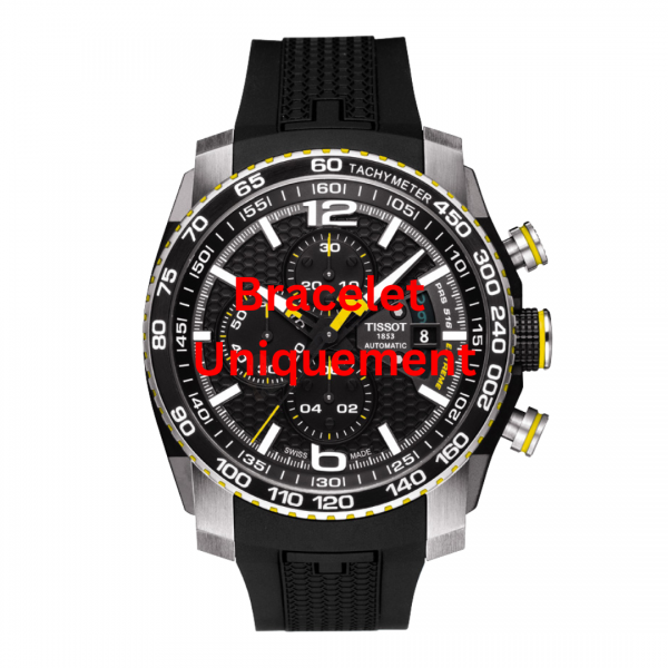 Bracelet caoutchouc noir jaune Tissot - PRS 516 CHRONO / T603034299-Bracelet Montre Silicone / Caoutchouc-AtelierNet