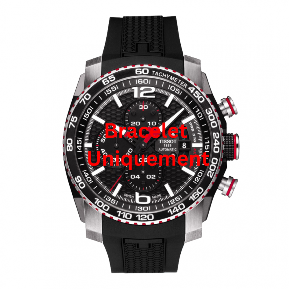 Bracelet caoutchouc noir rouge Tissot - PRS 516 CHRONO / T603034300-Bracelet Montre Silicone / Caoutchouc-AtelierNet