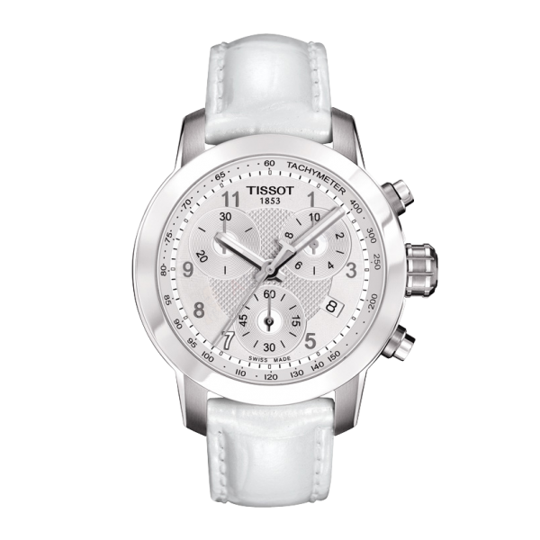 Bracelet cuir blanc Tissot - PRC 200 LADY CHR QUA / T600033918-Bracelet de montre-AtelierNet